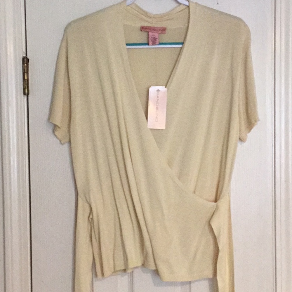 NWT Bandolino Light Yellow Wrap Top with Pink Label - Picture 5 of 16